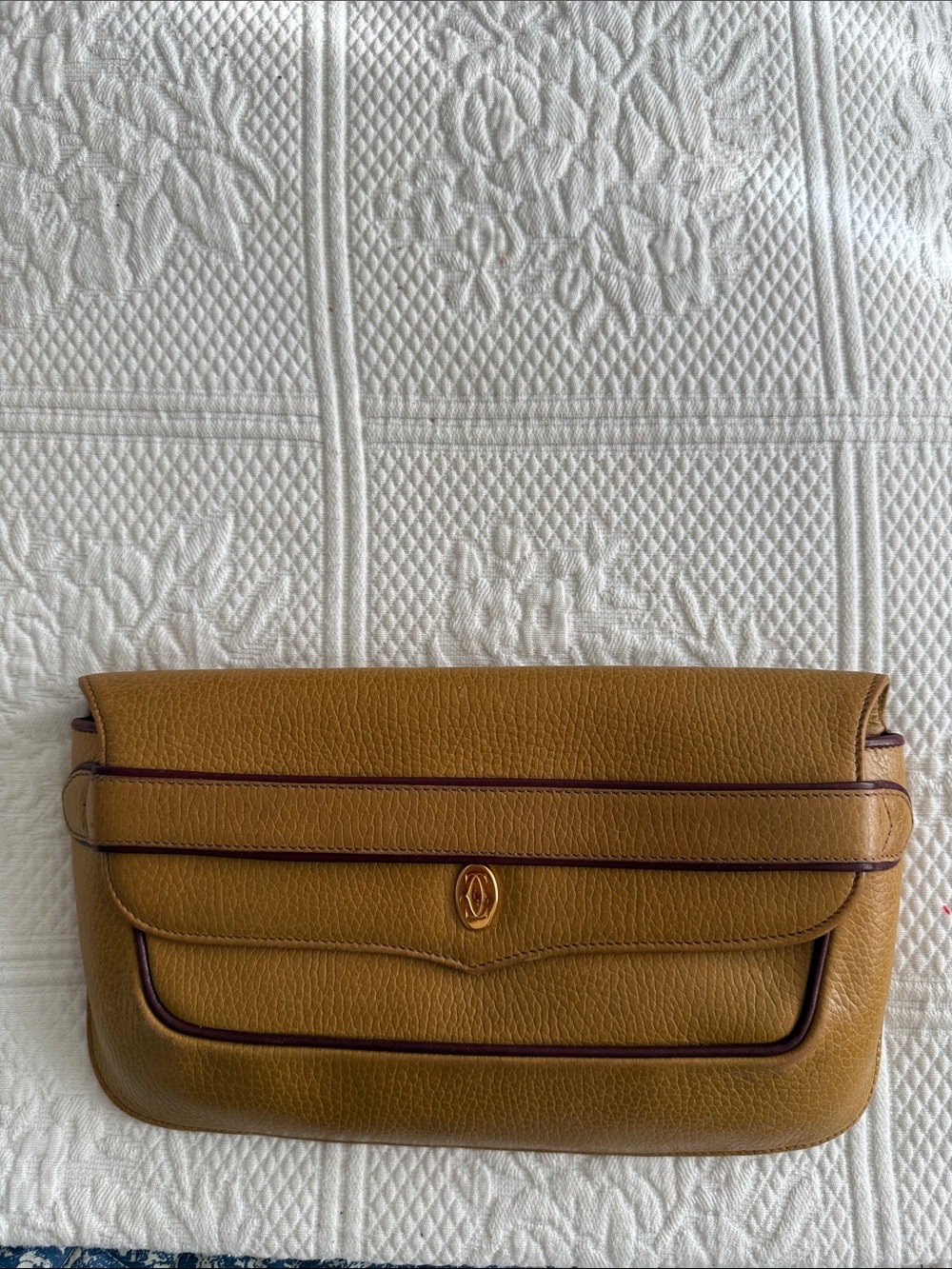 Cartier Leather Clutch Bag in Mustard Yellow with Contrast Trim